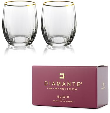 DIAMANTE Set di bicchieri da whisky in cristallo Mirage Gold, bordi dipinti in vero oro, bicchieri vecchio stile, motivo a onde ottiche, confezione regalo, 300 ml (2)