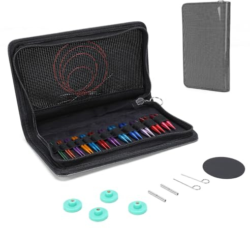 HISUEKIG Lot de 12 Paires Aiguilles Circulaires Tricot Interchangeable, Kit d'Aiguilles à Tricoter en Aluminium Léger avec Étui et Accessoires, d'Aiguilles Circulaires Tricot, 3,0-9,0mm
