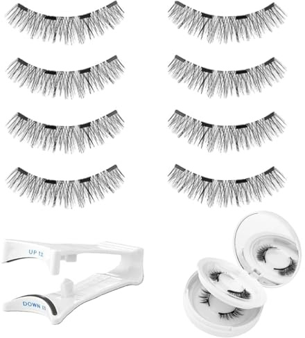 4 Paar Magnetische Wimpern, Magnetic Lashes, Magnet Wimpern, Mit Eine Wimpernhalter, Einfache Anwendung, Passt Sich Verschiedenen Augenformen An, Ideal für Alltag und Besondere Anlässe