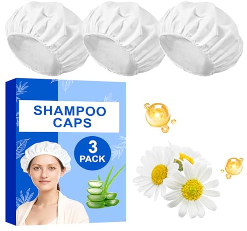 No Rinse Shampoo Caps for Bedridden Patients Elderly Camping Rinse Free Microwavable Waterless Hair Washing and Conditioning Shower Caps Disposable Hypoallergenic 3 Pack
