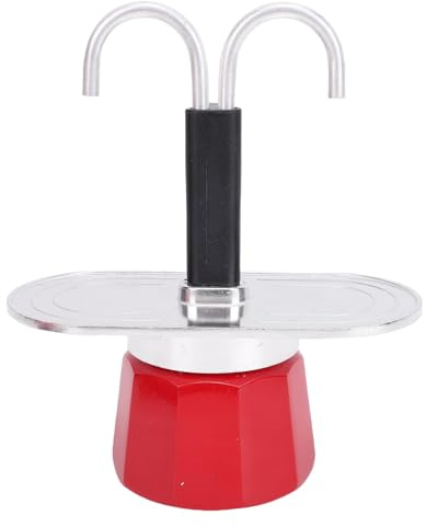 Purokise Doppelrohr Espressokocher 2 Tassen Rot, Aluminium Kaffeebereiter 100ml Herdkannen Percolator für Zuhause Camping Reisen Tragbar Manuell