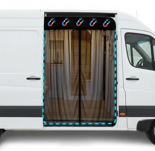 Moskitonetz Wohnmobil Schiebetür für Ducato Jumper Transit T5 T6, 180×150 cm, geeignet für H1 H2, Camper Van Tür, Fliegengitter Insektenschutz, umlaufende Magnete, doppelseitiger Reißverschluss.