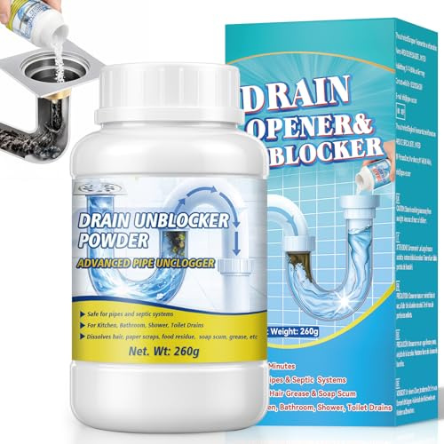 HuakChai Drain Unblocker Powder, Sink Unblocker and Drain Cleaner Granules for Hair, Grease & Soap Scum, Clog Remover for Kitchen Sink, Shower & Outdoor Drains, Compatible with Metal and Plastic Pipes