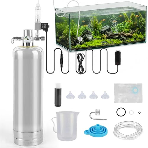 Sistema Generador de CO2 Acuario 4L, Kit Botella de CO2 con Electroválvula | Kit Reactor de Acero Inoxidable con Difusor CO2, Contador de Burbujas y Presión Estable, para Acuarios Plantados