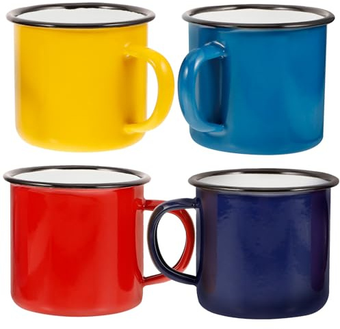 VALICLUD Lot de 4 Tasses à Café en Émail 350ml Réutilisables Design Classique Pratique pour Camping, Pique-niques et Usage Quotidien