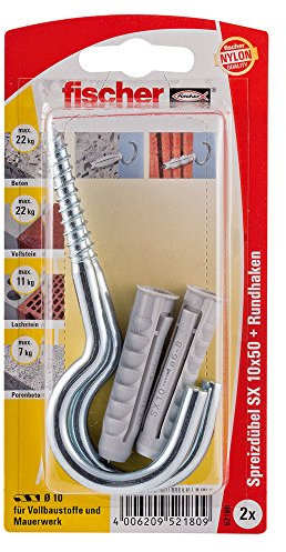fischer 052180 Spreizdübel HV K SB-Karte, Inhalt Dübel SX 10 x 50, 2 x Rundhaken 7 x 105