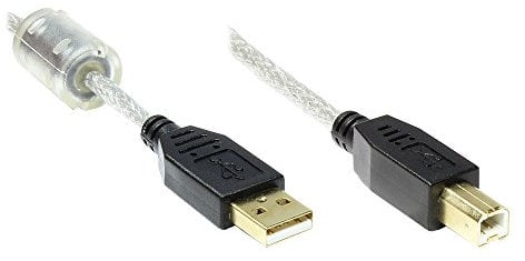 Anschlusskabel USB 2.0 High Quality mit Ferritkern und Goldkontakten, transparent, 5m, Good Connections®