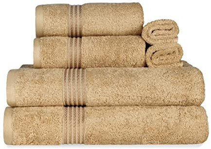 Superior Handtuch-Set, ägyptische Baumwolle, 6-teilig, Badezimmer-Essentials, Handtücher für Badezimmer, Wohnung, Airbnb, Gästebad, Gesicht, Hand, Badetücher, Waschlappen, saugfähig, schnell