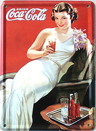 Mini-Blechschild Coca Cola - Dame in weiss, 8 x 11 cm