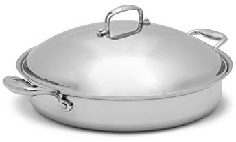 Heritage Steel 5 Quart Sauteuse Pan with Lid - Titanium Strengthened 316Ti Stainless Steel with 5-Ply Construction - Induction-Ready and Fully Clad, Made in USA