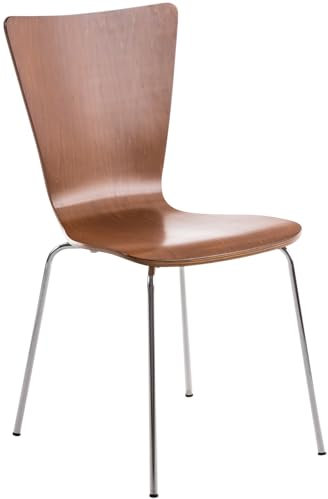 CLP Stapelstuhl Aaron I Ergonomisch Geformter Konferenzstuhl Mit Holzsitz I Platzsparender Besucherstuhl Mit Bodenschonern, Farbe:braun