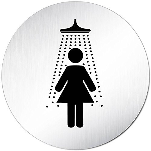 Türschilder24 XXL Türschild • Ø 100 mm rund • Schild Dusche Damen • aus veredeltem Aluminium Vollmaterial • geschliffene Edelstahloptik • 100% Made in Germany