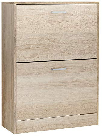 VASAGLE Armario Zapatero con 2 Estantes, Organizador de Zapatos, Separadores Ajustables, para 8-12 Pares, Pasillo, 24 x 60 x 83,5 cm, Natural LBC602H