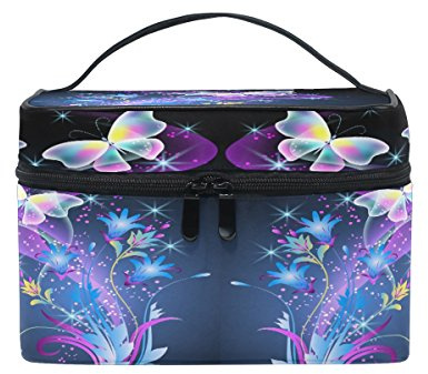 Makeup Bag, Imitation Embroidery Skull and Rose Pattern Cosmetic Toiletry Storage Large Travel Handle Personalised Pouch with Compartments for Teenage Girl Women Lady