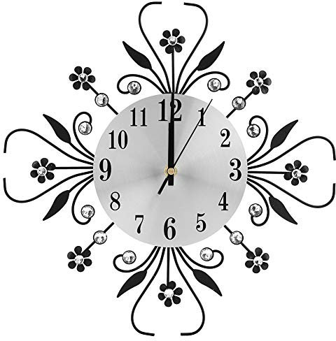 Kristall Wanduhr, Moderne Design Diamanten Blumen Küchenuhr Dekouhr aus Metall für Wohnzimmer Büro