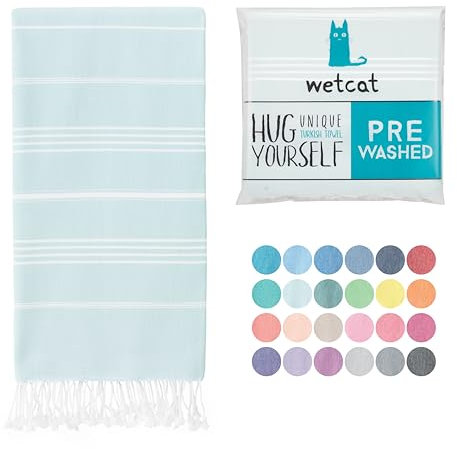 WETCAT Türkisches Strandtuch, Übergröße, 96.5x180.9 cm, 100% Baumwolle, sandfrei, schnell trocknend, extra groß, türkisches Handtuch, Strandgeschenke, Strandzubehör – Aqua
