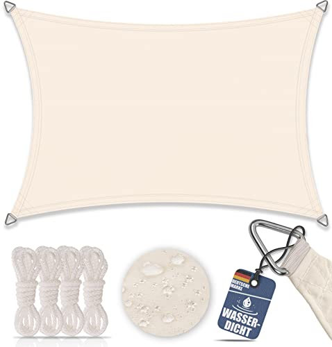 bonsport Sonnensegel Rechteck wasserdicht 4x5 m Creme - Sonnenschutz rechteckig mit UV-Schutz für Garten, Balkon Terrasse, Camping