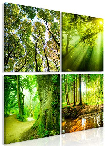 decomonkey Bilder Set Natur Wald 4 Teilig- jedes Teil 20x20 cm | Leinwandbilder Bild auf Leinwand Vlies Wandbild Kunstdruck Wanddeko Wand Wohnzimmer Wanddekoration Deko Baum Landschaft
