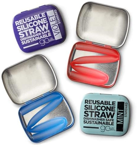 GoSili Reusable Standard Silicone Straw and Travel Case, Soft, Non-toxic, Translucent and Dishwasher Safe 4 pack