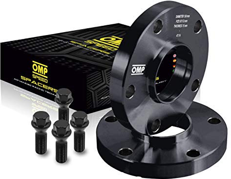 OMP Speed Gioco di 2 Distanziali Spessore: 5mm PCD: 5x112 CB: 57.1 OD: 139 Bulloni x20 M14x1.5 Conici + 14x1.5 Sferici Nero Alluminio - OMPS08660501
