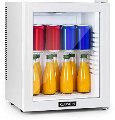 Klarstein Brooklyn Mini Frigo, Frigo Portatile da Camera, Frigorifero Piccolo Silenzioso da Ufficio, Mini Frigo Bar con Illuminazione Interna e Ripiani Rimovibili, Frigo Bar da Campeggio 12-18°C, 23L