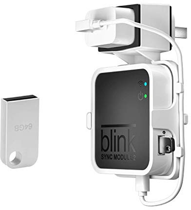 64GB USB Flash Drive + Outlet Wall Mount for Blink Sync Module 2,Simple Mounting Bracket Holder for All-New Blink Outdoor, Without Messy Wires or Screws (1-Pack,White)