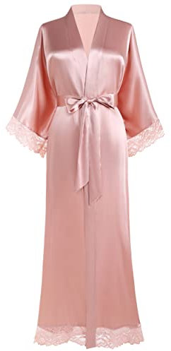 BABEYOND, kimono/vestaglia da donna, lunga/corta, tinta unita, con maniche in pizzo, per damigella d'onore, in raso, da notte, estiva, colore nitido, Colore: rosa., taglia unica