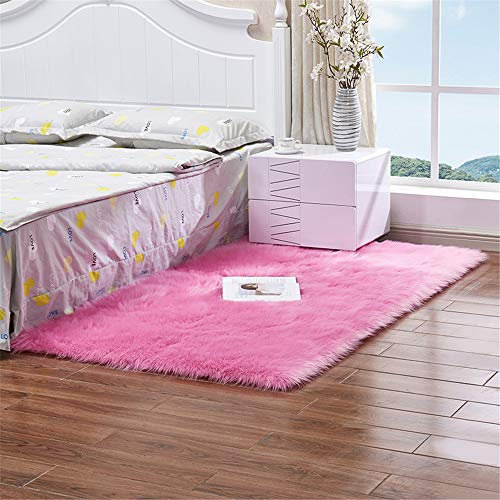 Hiser Rugs Tapis de Salon Longs, Shaggy Doux et Confortable Tapis de Sol Moelleux Moderne Antidérapant Rugs pour Décoration Intérieure Salon Chambre (Rose Rouge,50 * 80cm)
