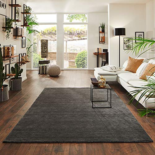 Steffensmeier Gabbeh Teppich Jaipur | 100% Schurwolle | Wohnzimmer | Schlafzimmer | Handtuft | Anthrazit | 200x250 cm