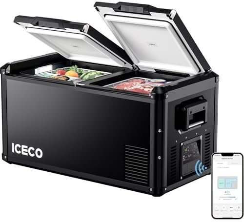 ICECO VL75 ProD Portable Refrigerator, Multi-directional Lid, Dual USB & DC 12/24V, AC 110-240V, 75L Dual Zone Steel Compact Refrigerator Powered by SECOP, 0℉ to 50℉, Home & Car Use [Upgrade]