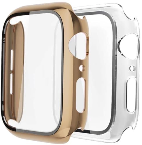 Fengyiyuda 2 Stück Hülle Kompatibel mit Apple Watch 38/42/40/44mm mit Anti-Kratzen TPU Displayschutz Schutzfolie,360°Schutzhülle für iWatch Series 6/5/4/3/2/1/SE,2 Stück,Light Gold/Clear,42mm
