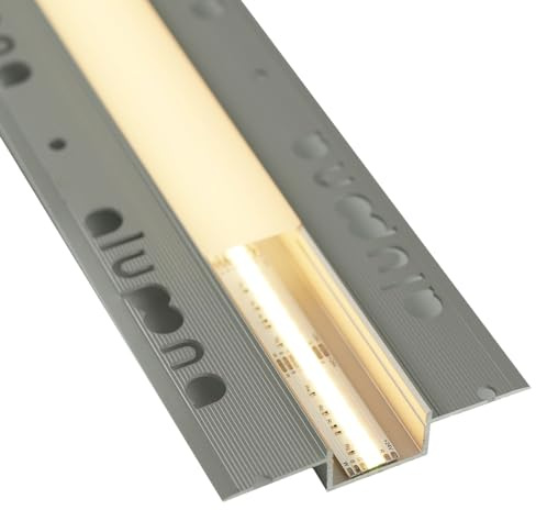Alupona 10x200 cm Kizar20 LED Trockenbauprofil Aluminium Profilleiste für LED Streifen bis 2 cm Breite Perfekt für 12,5 mm Rigipsplatten Trockenbauschiene + opale milchige Abdeckung