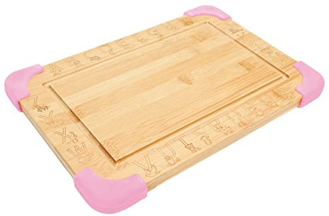 Kleiner Fuchs Kinderbrettchen aus Bambus, Rutschfest und Schonend für jede Oberfläche, Brettchen mit tierischem Alphabet zum spaßigen Lerne, plus Geschenkbox - Rosa
