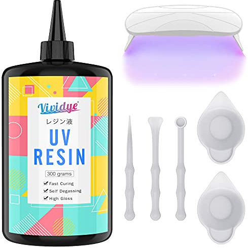 UV Harz mit UV Lampe - 300g Kristallklarer UV Kleber Epoxidharz Mit Mischzubehör für DIY Schmuckherstellung, Handwerk - Transparentes Resin für Formen, Schmuck, Anhänger, Gießen