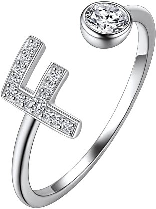 Suplight Damen Offener Ring 925 Sterling Silber Solitärring Diamant Initiale Alphabet Fingerring mit Buchstabe F Geschenk für Frauen Mädchen