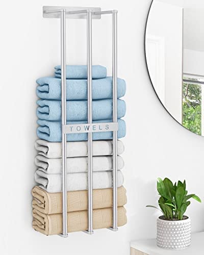 Handtuchregal Badezimmer Wand, 75 cm Handtuch Regal Badezimmer für 6 Große Badelaken, Handtuchhalter Wand für Gerollte Waschlappen, Silber