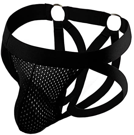 ABAFIP Herren Jockstrap Unterwäsche Niedrige Taille Mesh Atmungsaktiv Athletic Supporter Jock Straps Spandex Hollow Hot Male Unterhose, Schwarz-Ausschnitt, Large