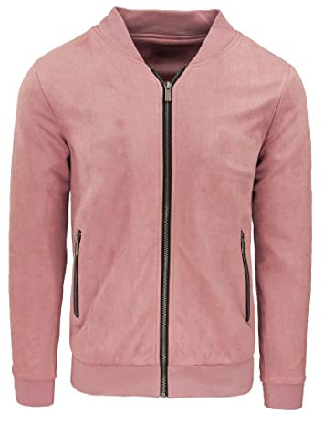 Evoga Veste Veste Homme Suède Slim Fit Veste Bomber à ongles, Rose Mod. College, L
