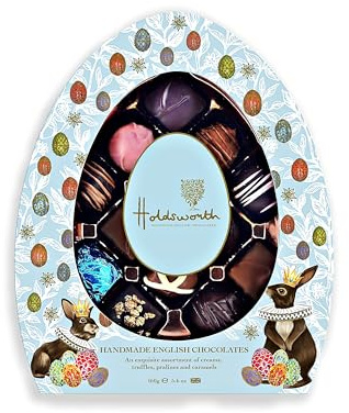 Holdsworth Chocolates Gift Box - Easter Chocolate Egg Shaped Gift Box 160g. Vegetarian Easter Hamper of Luxury Chocolates, Pralines & Truffles Covered in Milk & Dark Chocolate.