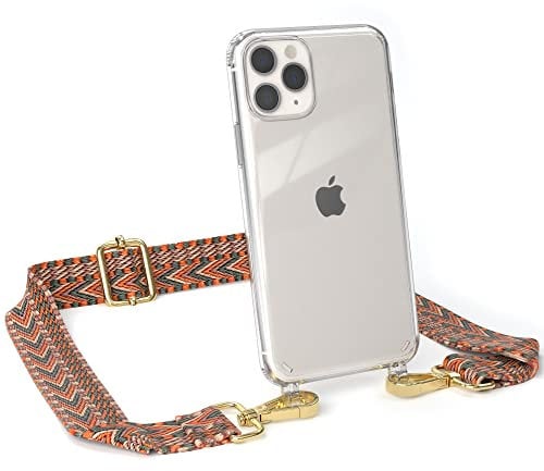 EAZY CASE Handykette - Verstellbarer Trageriemen kompatibel mit iPhone 11 Pro, Handytaschenband, Handykordel mit Phone Case, Ersatzgurt für Ketten, Orange/Grün - Haken Gold