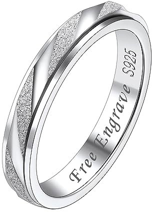Suplight 925 Silber Anti Stress Angst, Damen Meditation Spinner Ringe, Drehbarer Zappelring, Herren Fidget Ring mit Gravur, schräge Glänzend, Geschenke für Frauen, Größe 57