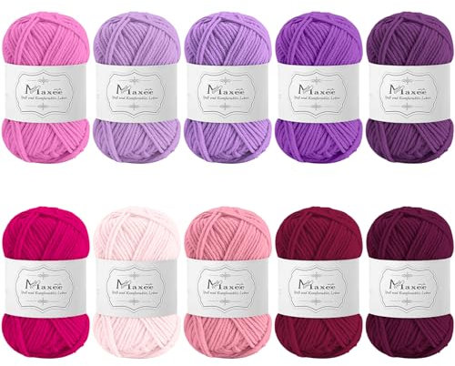 Maxee Häkelgarn 500g (50g*10 Farbe), Acryl Wolle Zum Stricken, Garn zum Häkeln und Stricken, Hand Knitting Yarn Set, Handstrickgarn Baumwollgarn für Häkeln, Wolle zum Stricken und Kunsthandwerk