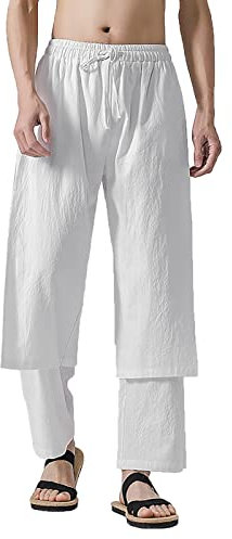 Sommer Männer Baumwolle Beiläufige Hosen Lockere Sport Tang Hosen Fußball Elastische Bund Straight Leg Jogginghose Baggy Gerade Bein Outdoor Sporthose Langes Schwarz Freizeit Haushose (White, L)
