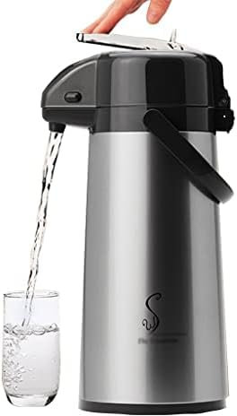 Isolierflasche Aus Edelstahl, Thermo-Kaffeekaraffe Mit Pumpe, Hebelwirkung, 48 Stunden Wärmespeicherung, 48 Stunden Kältespeicherung, Isolierte Pumpen-Kaffeekanne 77/88 Unzen,Schwarz,2,5 L,Bonny36