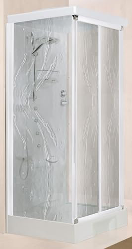 Novellini New Holiday S2F Hammam 100x80 cm Cabina Doccia Multifunzione Apertura Soffietto Montaggio Parete Miscelatore Meccanico Vetro Aqua Profilo Bianco Idromassaggio Sauna Asta Altezza 225,5 cm