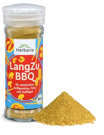 HERBARIA LANGZU BBQ, BIO Grillgewürz asiatisch, 45g | Bio Gewürz, würzig-frischer asiatischer Spice Rub für Korean Barbecue, Grillgemüse, Tofu & Fleisch, im Gewürzstreuer