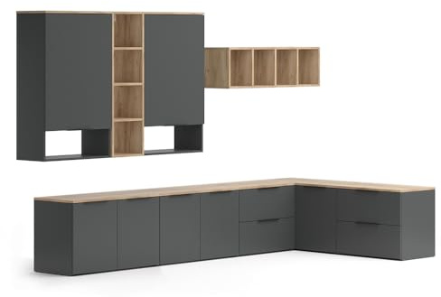 Vicco Wohnwand Wido Anthrazit | 9 Teile, kombinierbar mit weiteren Elementen der Wido-Serie