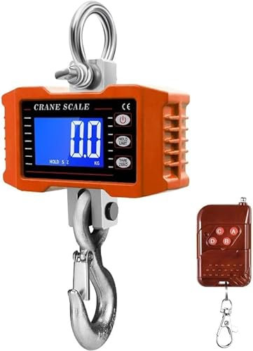 1T 1000KG Kranwaage Smart Heavy Type Kranwaage mit Luftfahrt-Aluminiumlegierung Elektronische Hängewaage Digitale Haken Hängewaage Wiederaufladbare Modelle (Orange)