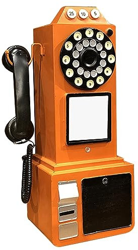 Telefono pubblico anni '50 con tecnologia a pulsante, telefono decorativo con filo per la casa e l'ufficio