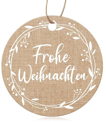 MEJOSER 50 Stück Geschenkanhänger Weihnachten Vintage Boho Frohe Weihnachten Etiketten Rund mit Juteschnur Geschenke Anhänger Weihnachtsanhänger Weihnachtsbaum Deko